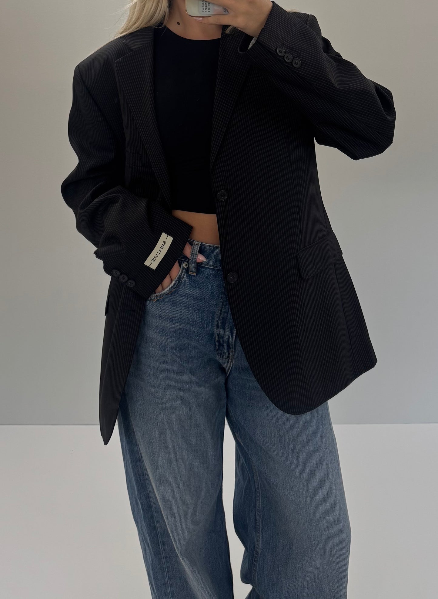 Vintage Blazer Zwart/Bruin Gestreept No.98