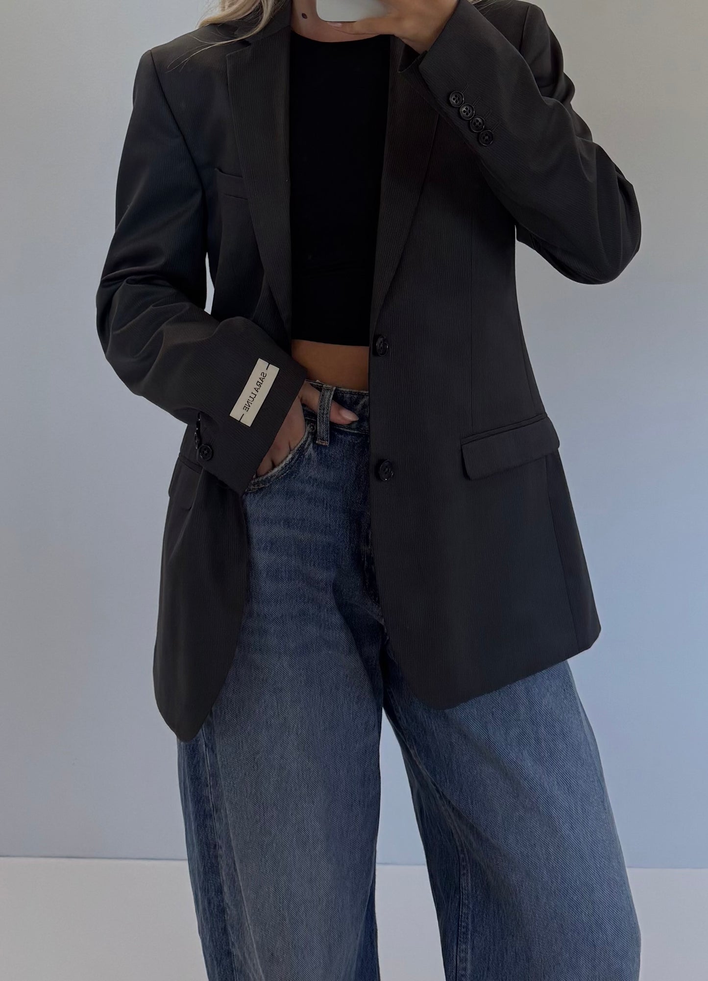 Vintage Blazer Grijs Gestreept No.71