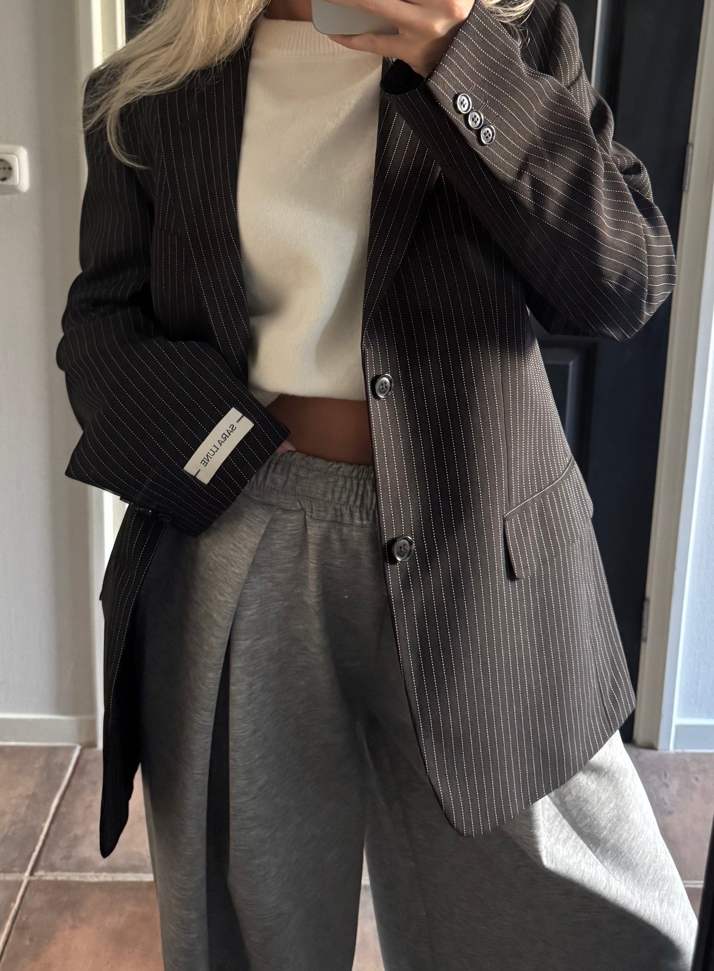 Vintage Blazer Zwart Gestreept No.41
