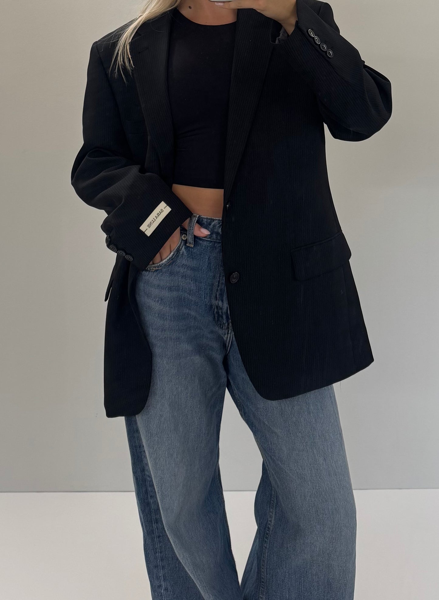 Vintage Blazer Zwart Gestreept No.78