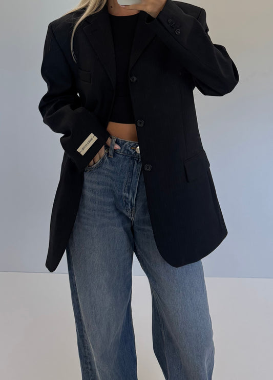Vintage Blazer Zwart Gestreept No.97