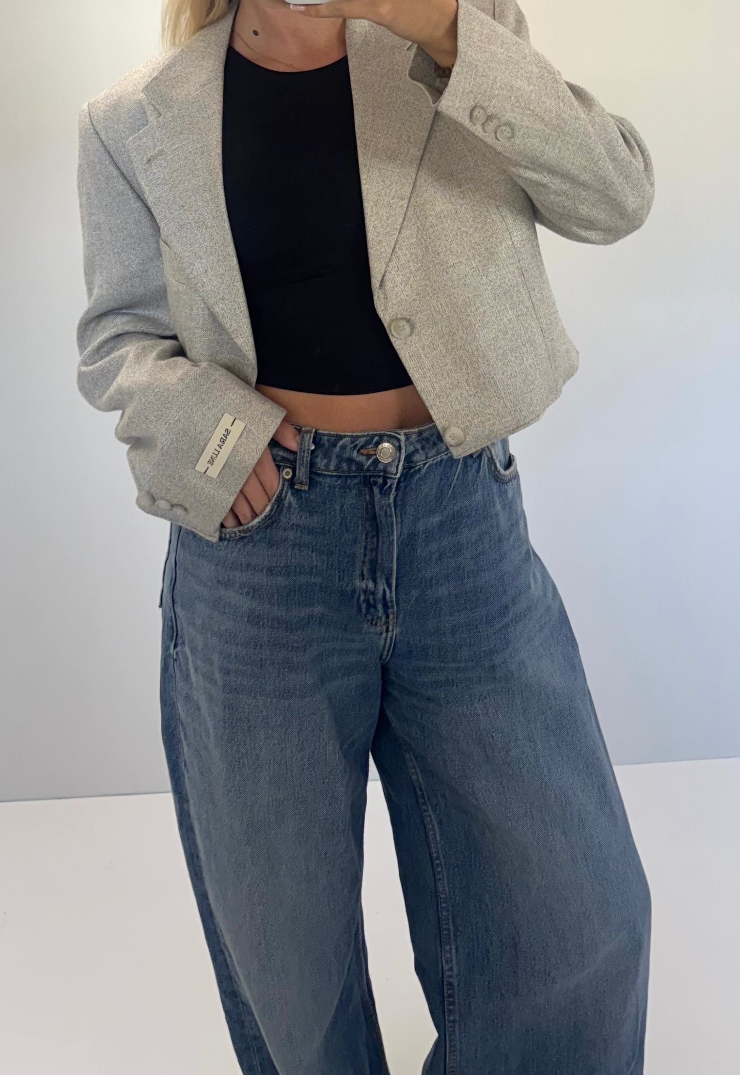 Cropped Blazer Beige/Wit