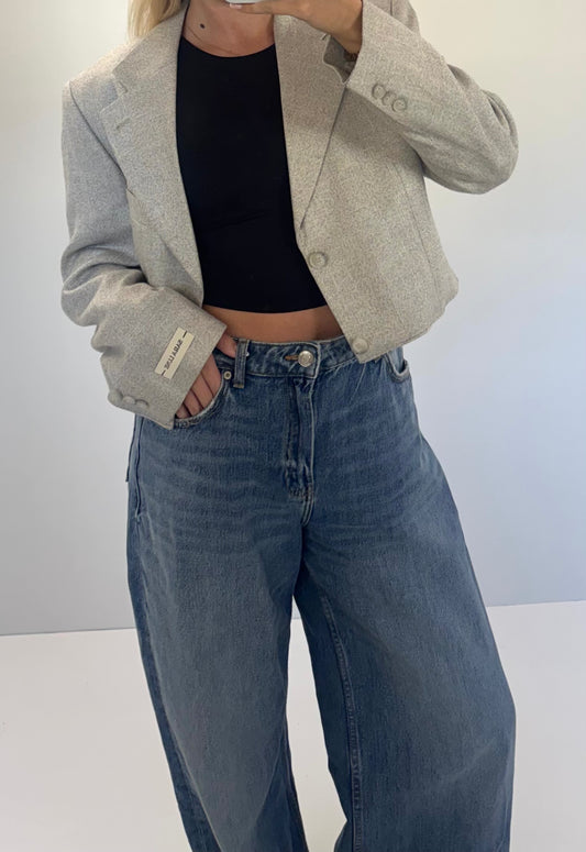 Cropped Blazer Beige/Wit