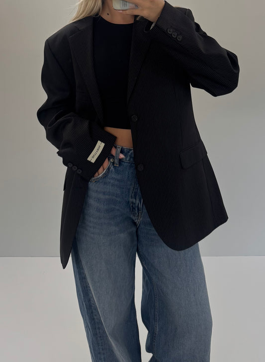Vintage Blazer Zwart/Bruin Gestreept No.98