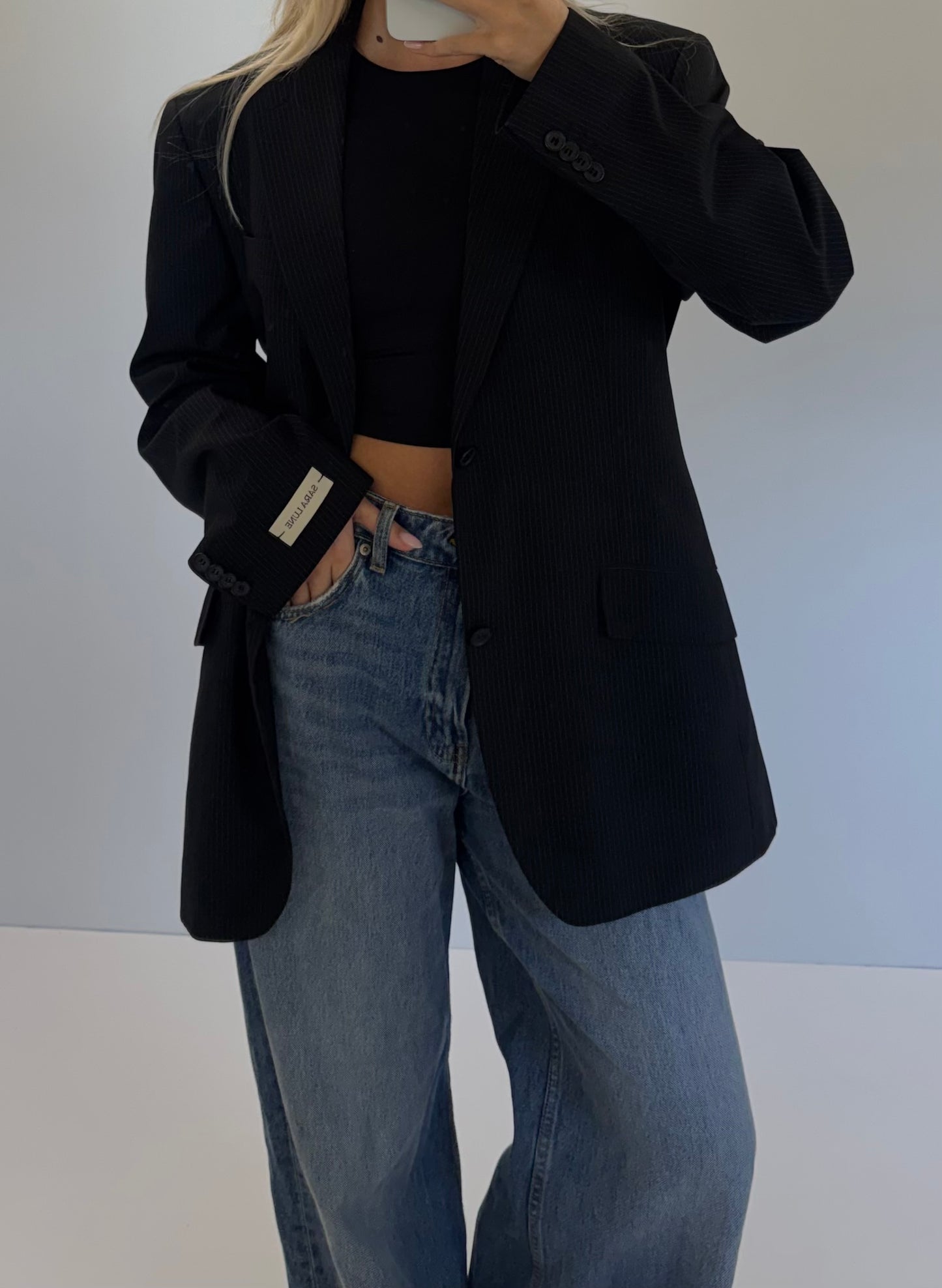 Vintage Blazer Zwart Gestreept No.53