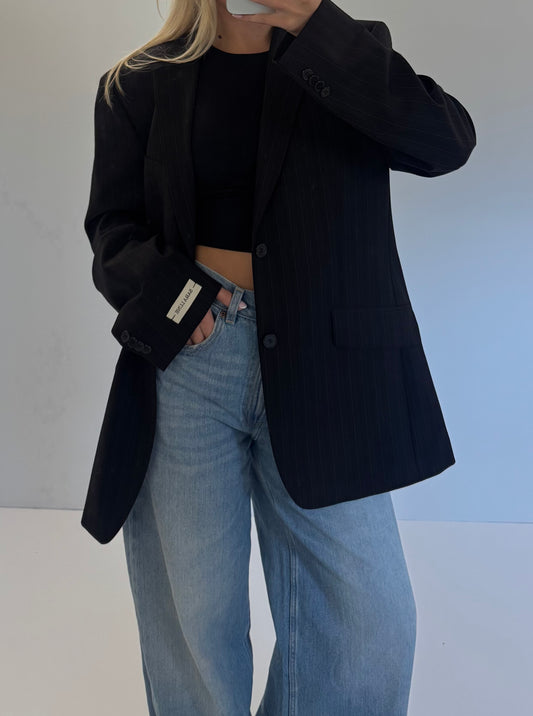 Vintage Blazer Zwart Gestreept No.109