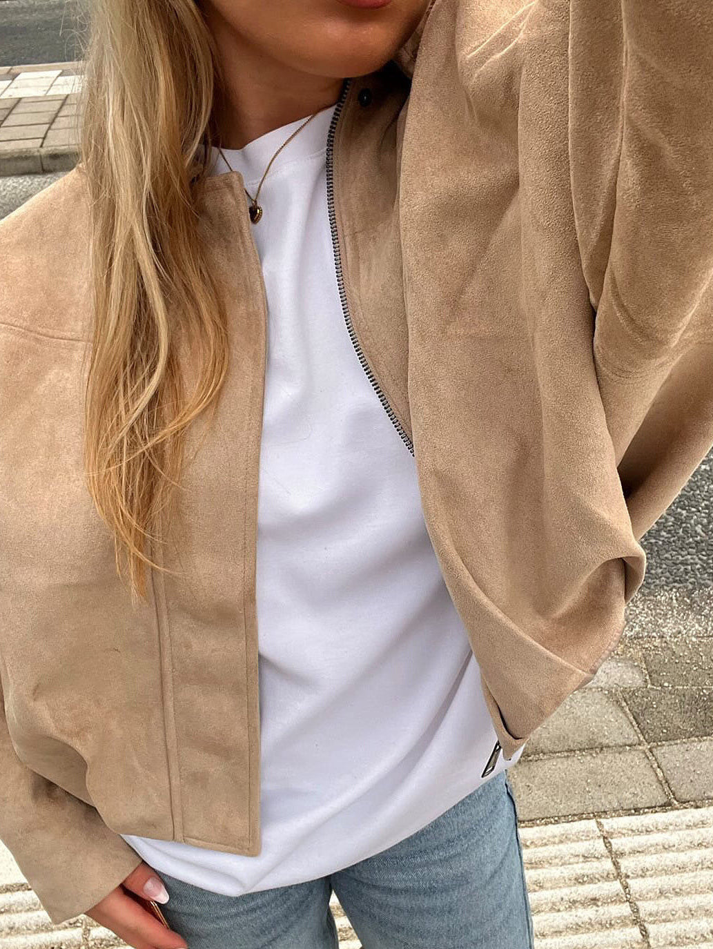 Suede Look Jacket Beige