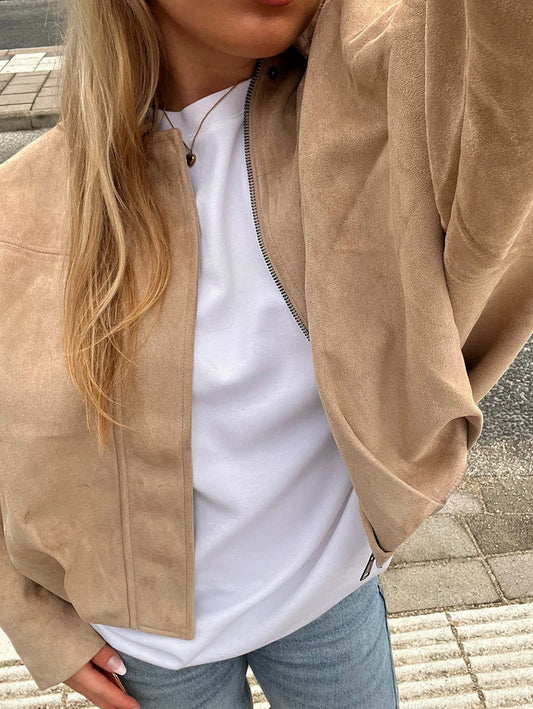 Suede Look Jacket Beige
