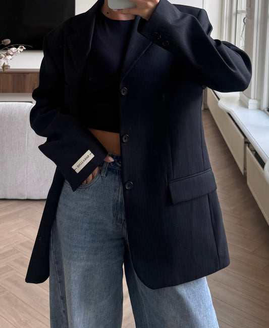 Vintage Blazer Zwart Gestreept No.97