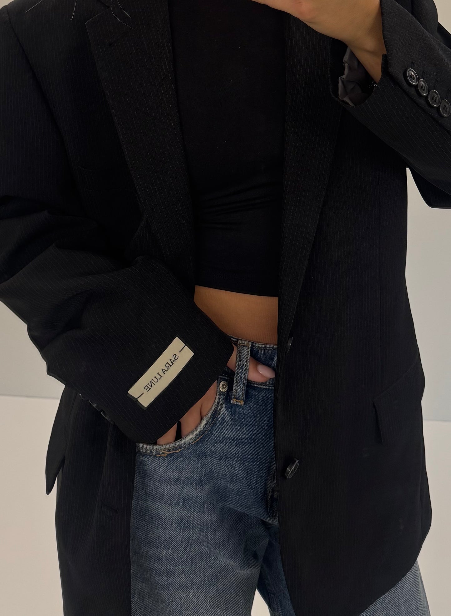 Vintage Blazer Zwart Gestreept No.78