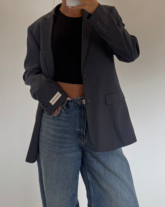 Vintage Blazer Grijs Gestreept No.63